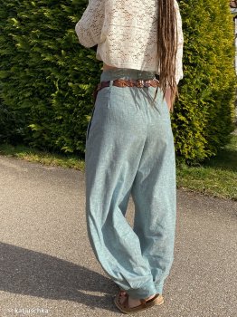 Leinen- Baumwoll Mischgewebe "Paul" mint meliert gestreift